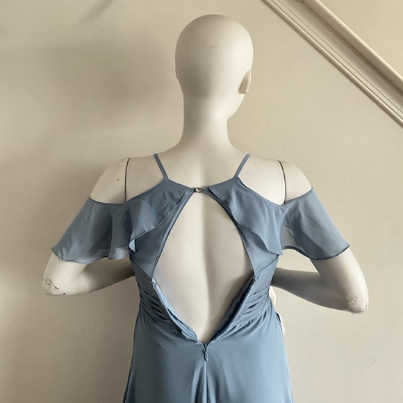 Azazie Dakota Chiffon Bridesmaid V-neck Maxi Dress in Dusty Blue 8 - Picture 9 of 11